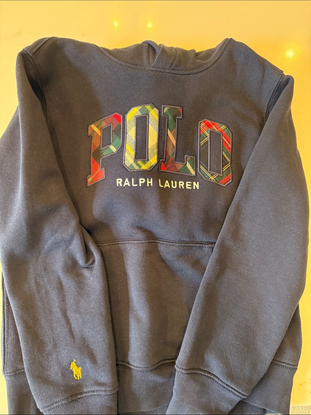 Ralph Lauren Navy Crewneck Sweatshirt with Plaid POLO Logo